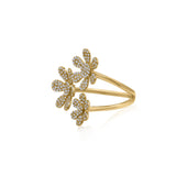 Gold Diamond Pave Triple Flower Ring