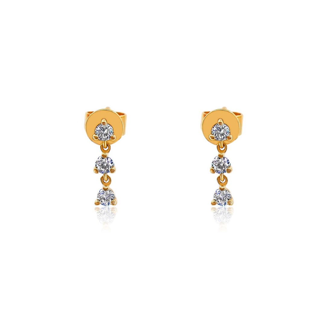 Gold Triple Mini Diamond Drop Earring