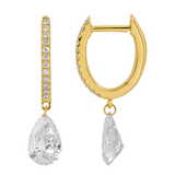 Gold Lab Diamond Floating Pear Shape Huggie Earring