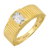 Gold Ribbed Lab Diamond Bezel Emerald Cut Ring