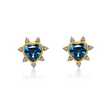 Gold Diamond Spikes London Blue Topaz Heart Earring