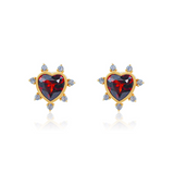 Gold Diamond Spikes Garnet Heart Earring