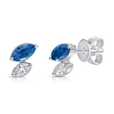 Gold Double Marquise Diamond and Sapphire Earring Stud