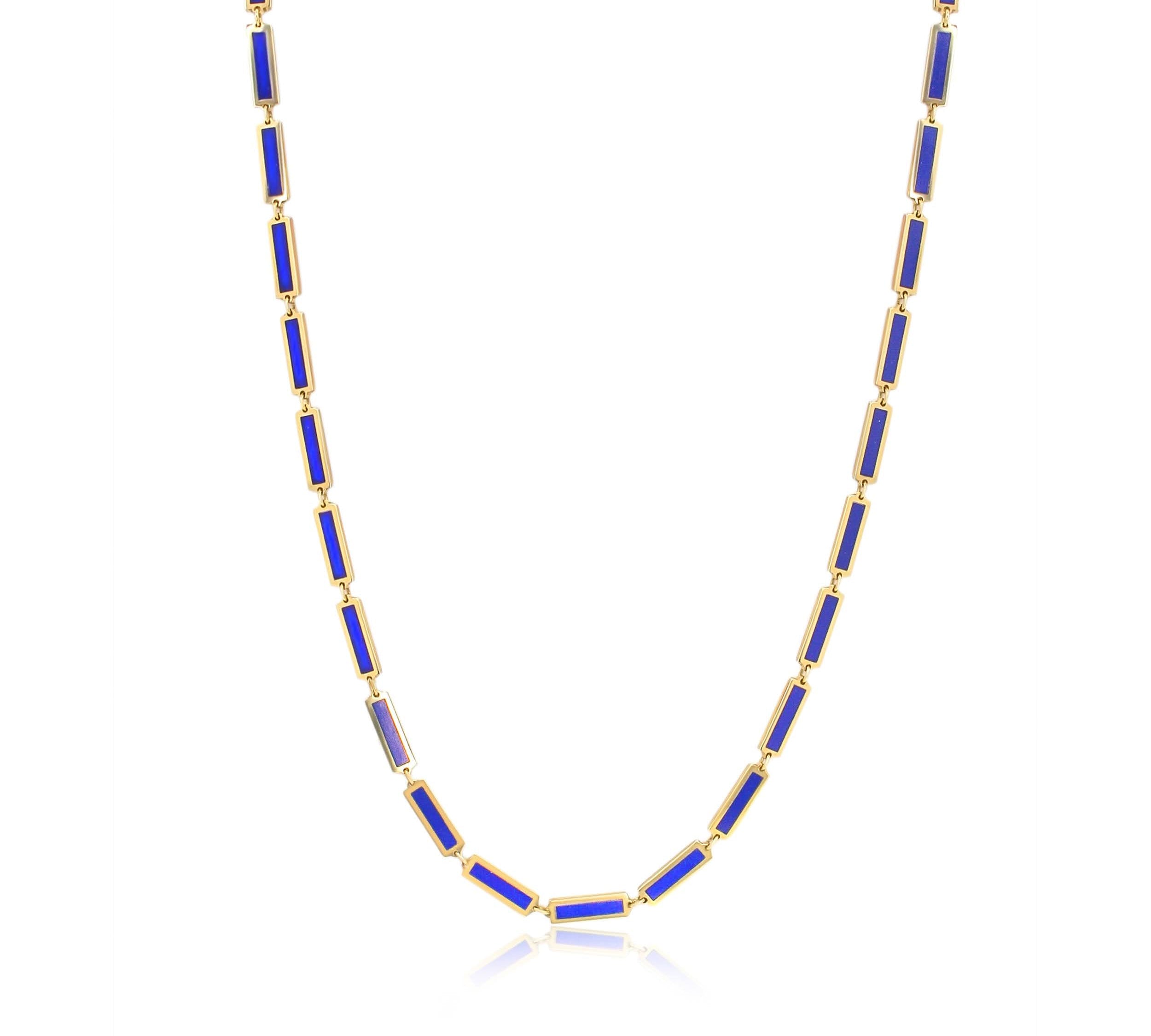 Gold Blue Lapis Rectangle Necklace - 14kt Gold - Monisha Melwani Jewelry