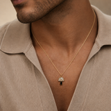 Gold Diamond Labradorite Mushroom Pendant