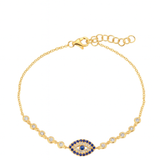 Gold Diamond Blue Sapphire Evil Eye Bezel Bracelet