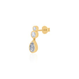 Gold Lab Diamond Double Bezel Round & Pear Drop Earring