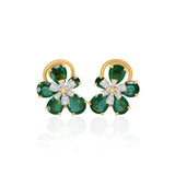 Gold Plated Lab Grown Diamond and Emerald Flower Earrings