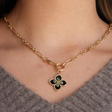 Gold Diamond and Emerald Black Clover Pendant