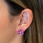Gold Diamond Light Pink Sapphire Flower Earring