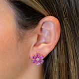 Gold Diamond Light Pink Sapphire Flower Earring