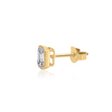 Gold Lab Diamond Emerald Cut Bezel Stud Earring