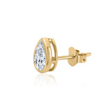 Gold Lab Diamond Pear Bezel Stud Earring