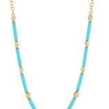 Gold Diamond Marquise Aquamarine Enamel Bar Necklace