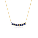 Gold Diamond and Blue Sapphire Multi Pear Curved Bar Necklace