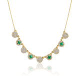 Gold Diamond and Emerald Multi Pave Round Necklace