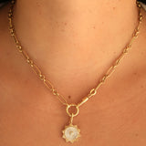 Gold Diamond Mother of Pearl Sun Pendant