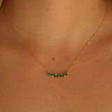Gold Diamond and Emerald Curved Bar Necklace
