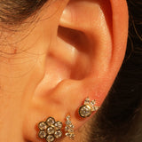 Gold Diamond Flower Drop Stud Earrings