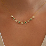Gold Diamond and Emerald Multi Pave Round Necklace