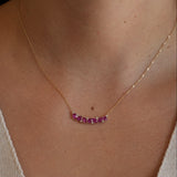 Gold Diamond and Ruby Multi Pear Curved Bar Necklace
