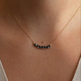 Gold Diamond and Blue Sapphire Multi Pear Curved Bar Necklace