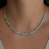 Gold Diamond Marquise Aquamarine Enamel Bar Necklace