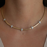 Gold Diamond Ribbed Marquise Necklace