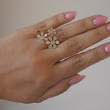 Gold Diamond Pave Triple Flower Ring