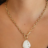 Gold Diamond Mother of Pearl Shell Pendant