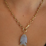 Gold Diamond Chalcedony Fish Pendant