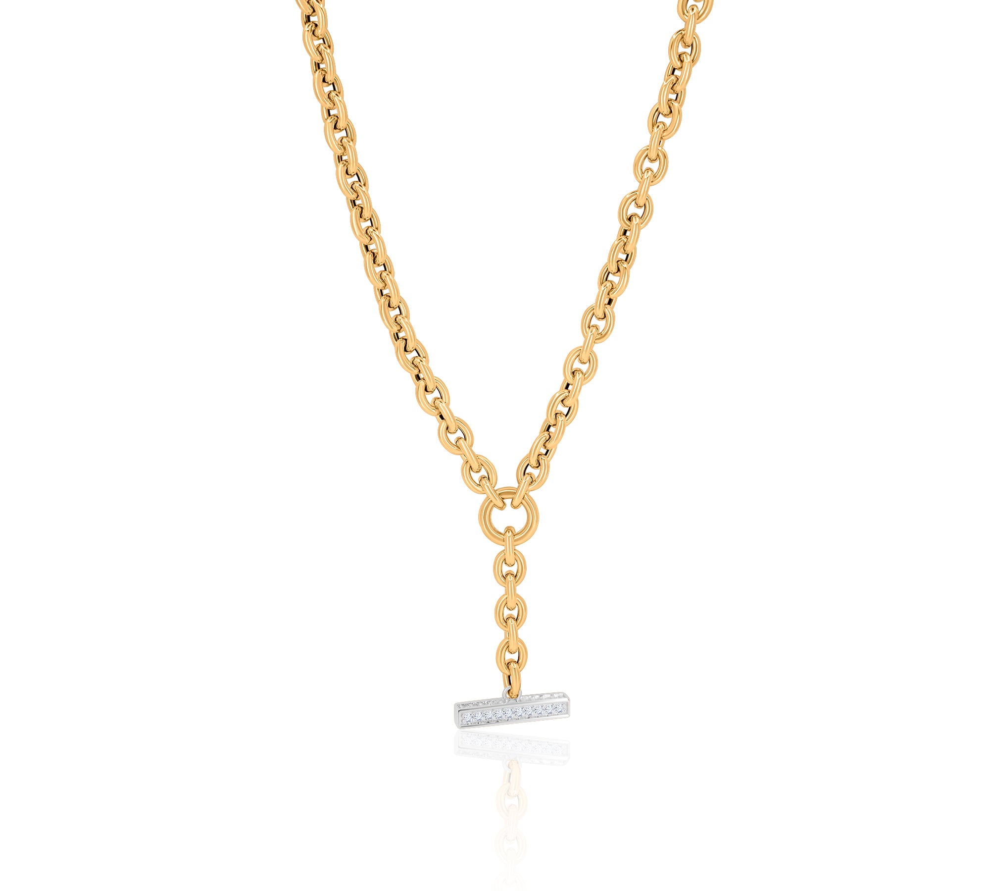 Gold Diamond Round Link Lariat Necklace