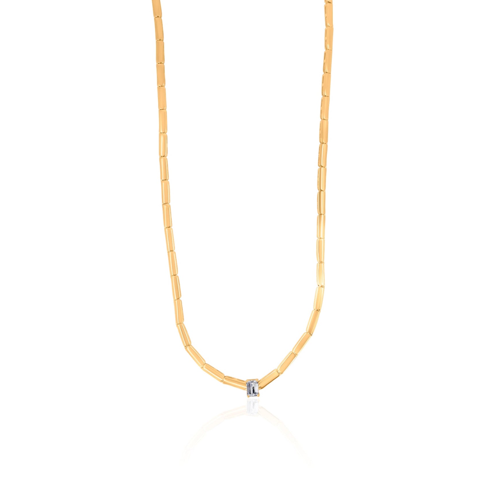 Gold Diamond Baguette Bar Pattern Necklace