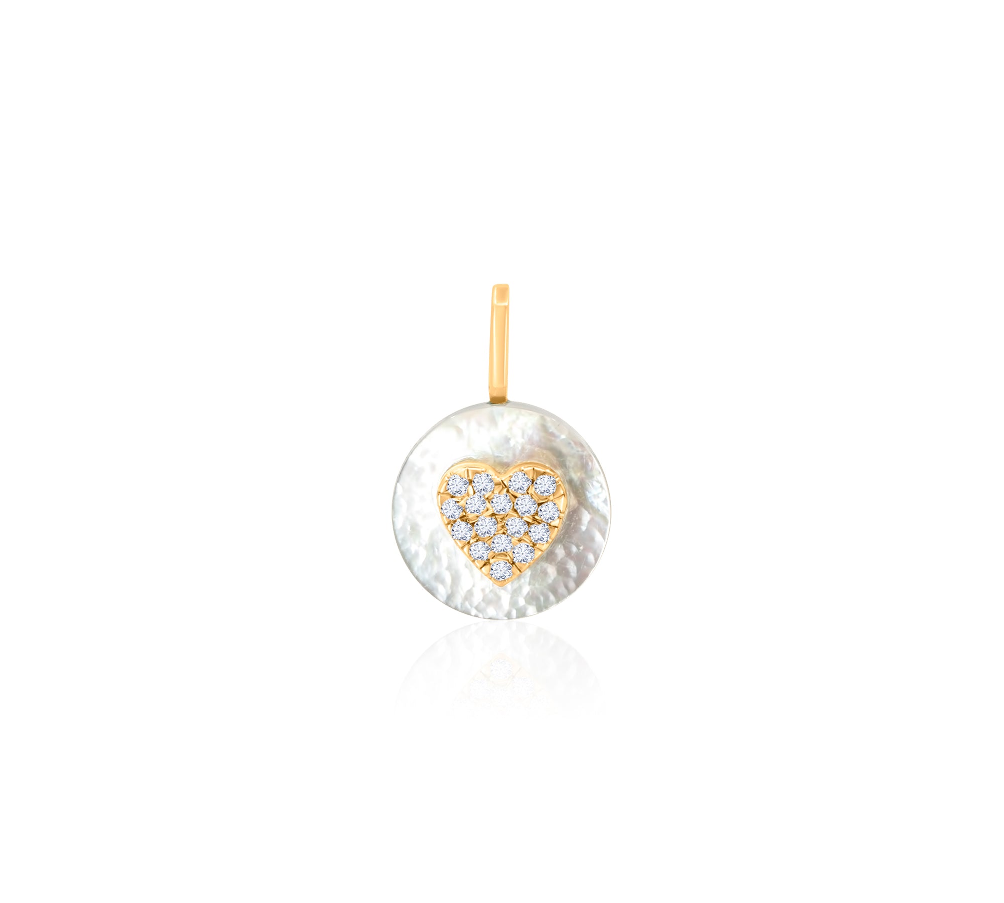 Gold Diamond Mother Of Pearl Heart Charm Pendant