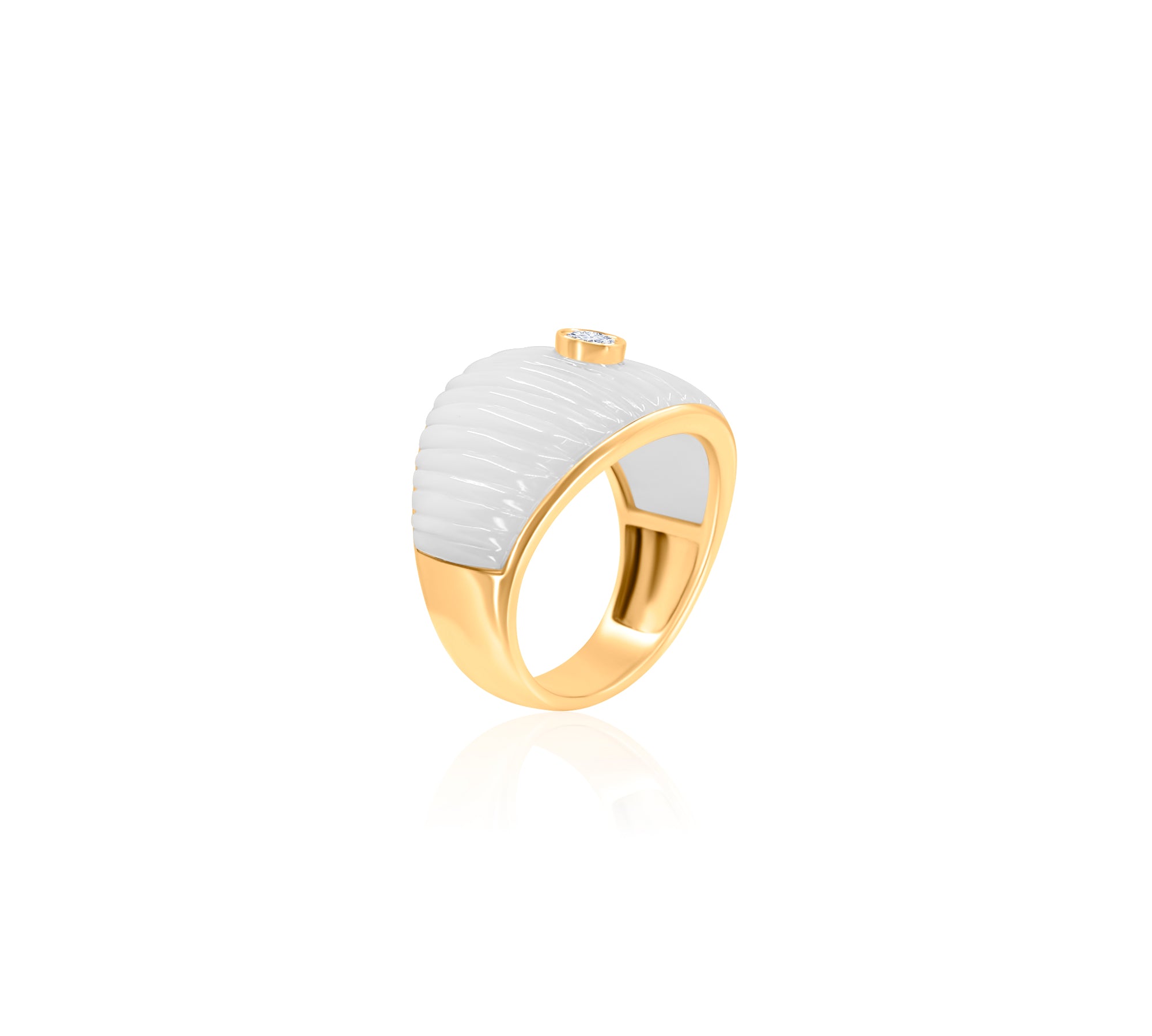 Gold Diamond Mother Of Pearl Fluted Dome Ring