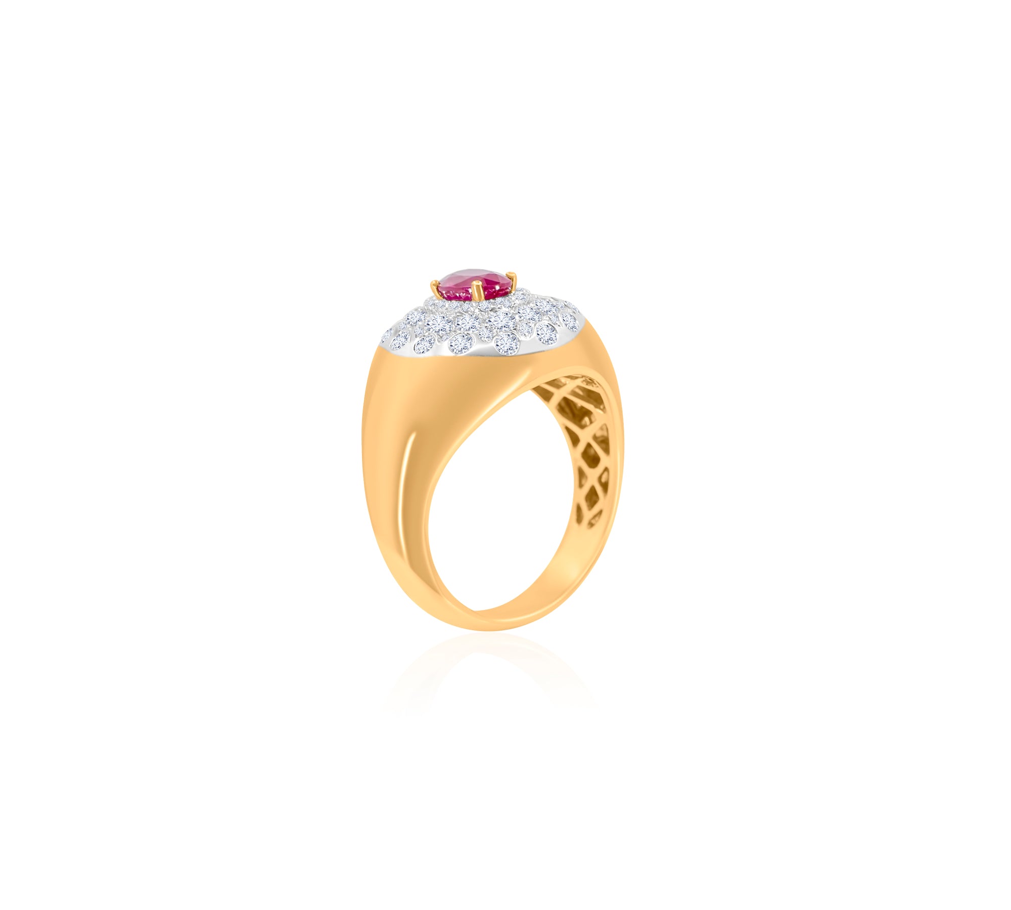 Gold Diamond Ruby Dome Ring