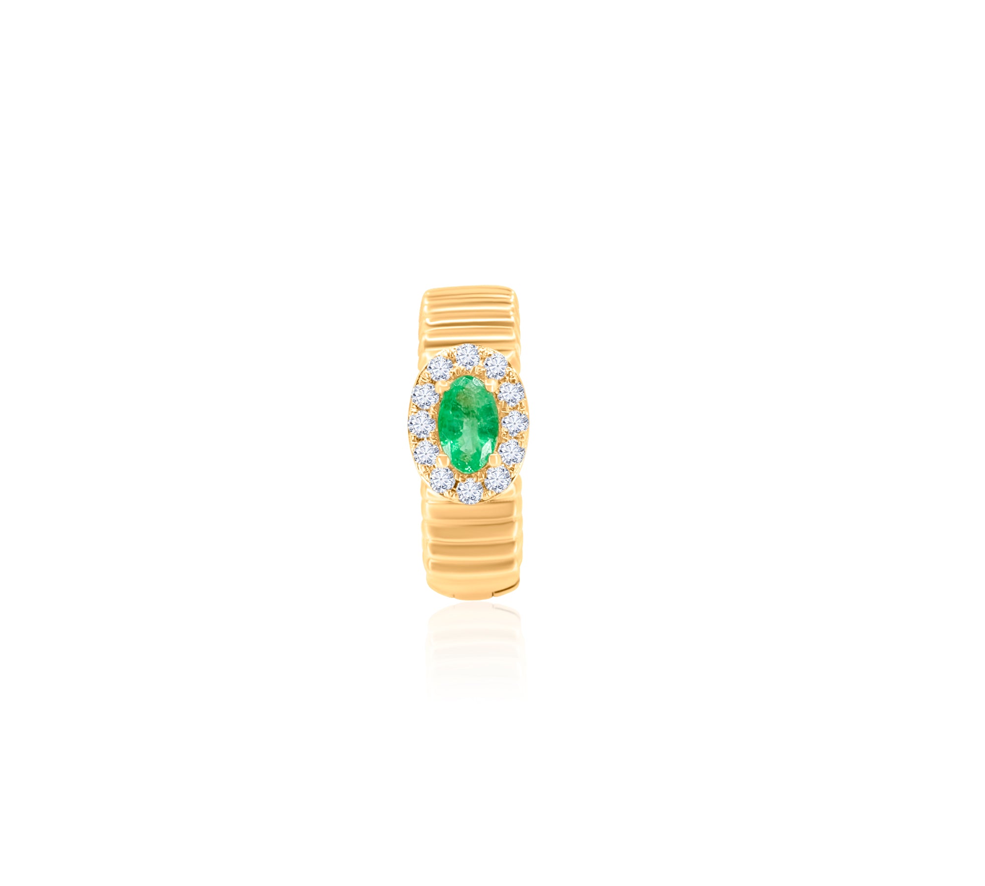 Gold Diamond Emerald Fluted Ear Cuff