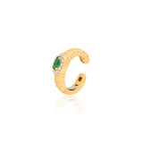Gold Diamond Emerald Fluted Ear Cuff