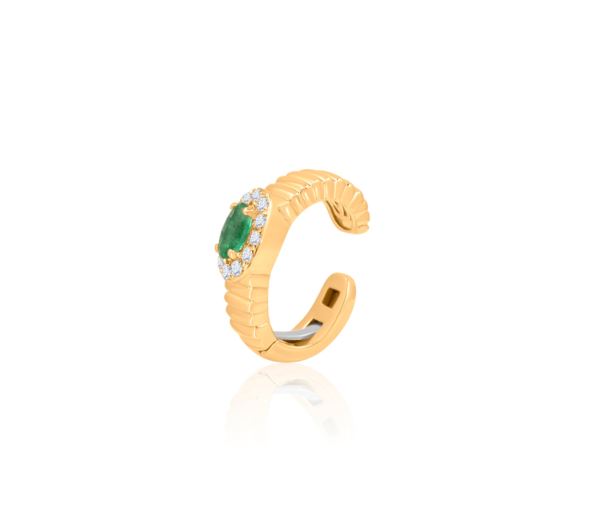 Gold Diamond Emerald Fluted Ear Cuff