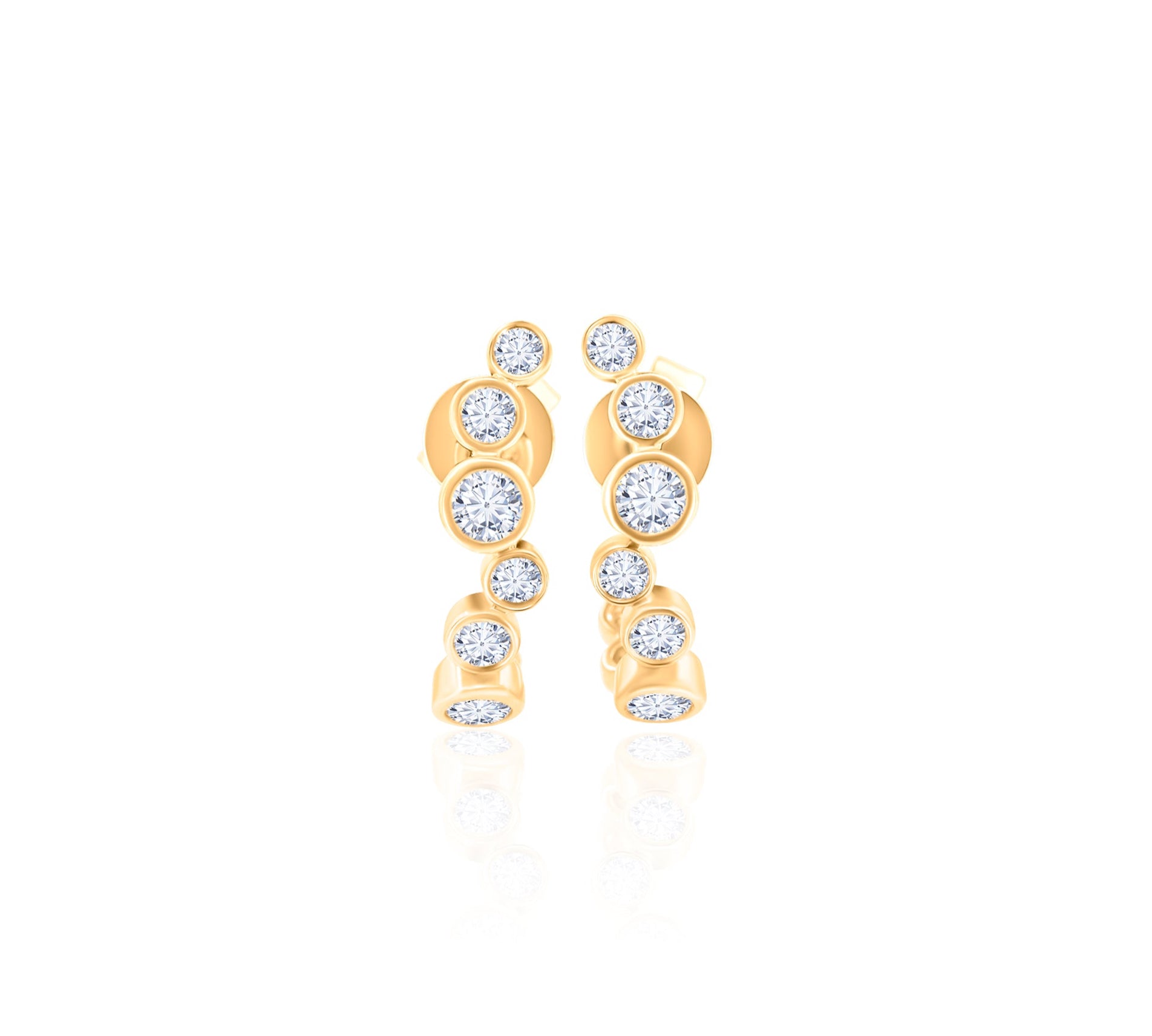 Gold Lab Grown Multi Shape Bezel Half Hoop Earrings