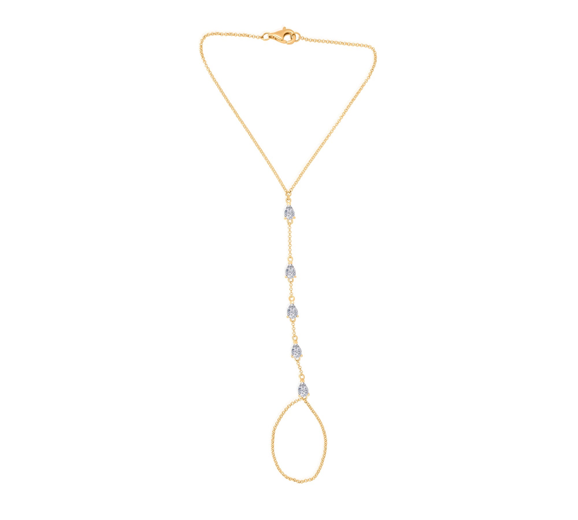 Gold Lab Grown Pear Hand Chain Bracelet