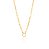 Gold Round Rolo Chain Diamond Clasp Necklace