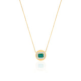 Gold Round Medallion Emerald Diamond Necklace