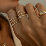 Gold Textured Three Wrap Pave Diamond Pear Ring
