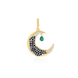 Gold Black and White Diamond Moon Emerald Drop Moon Pendant