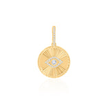 Gold Diamond Ribbed Round Evil Eye Pendant