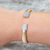 Gold Flexible Pave Diamond Square Ends Bangle