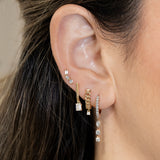 Gold Diamond Marquise and Double Round Drop Hoop Earring