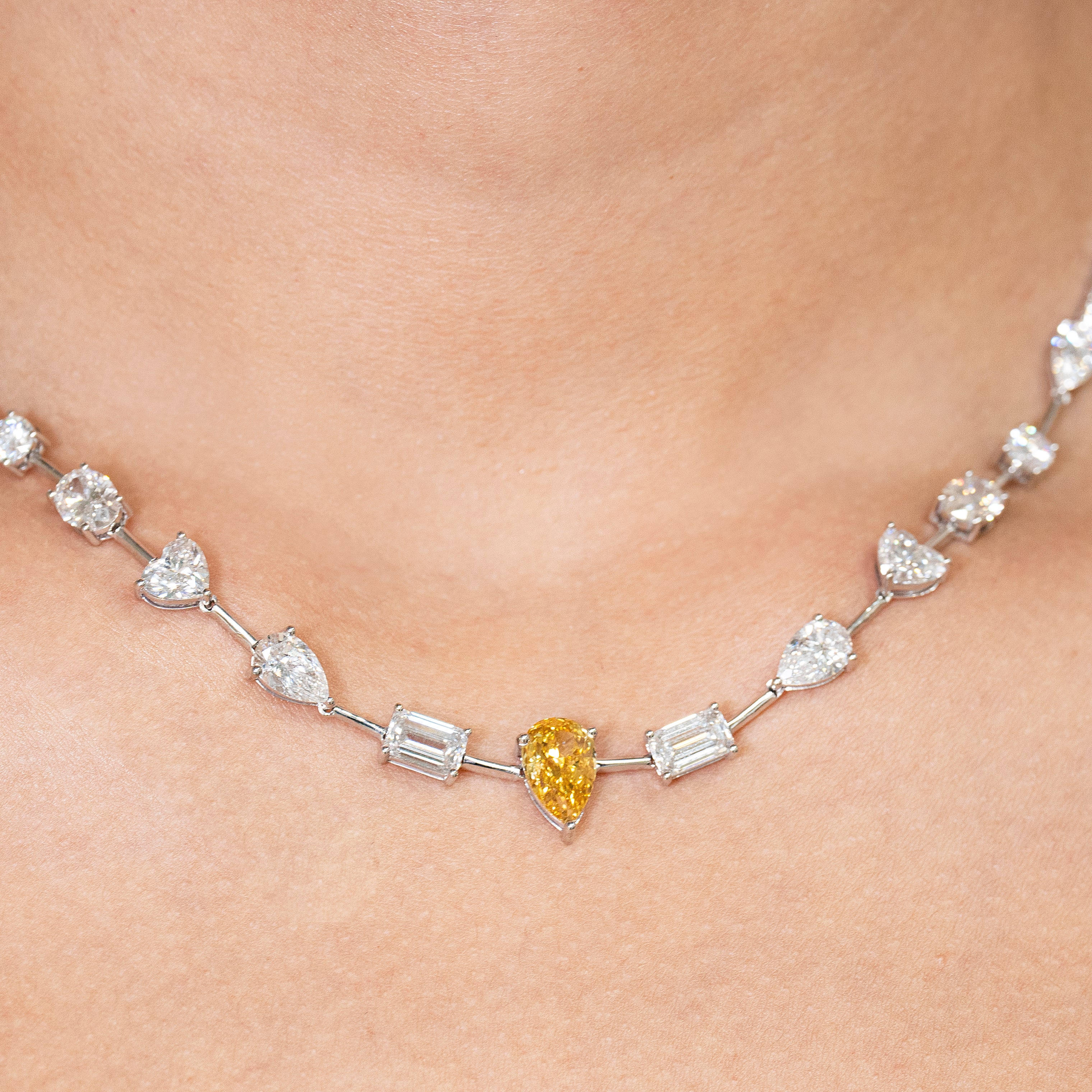 Gold Yellow Lab Grown Diamond Multi Shape Necklace
