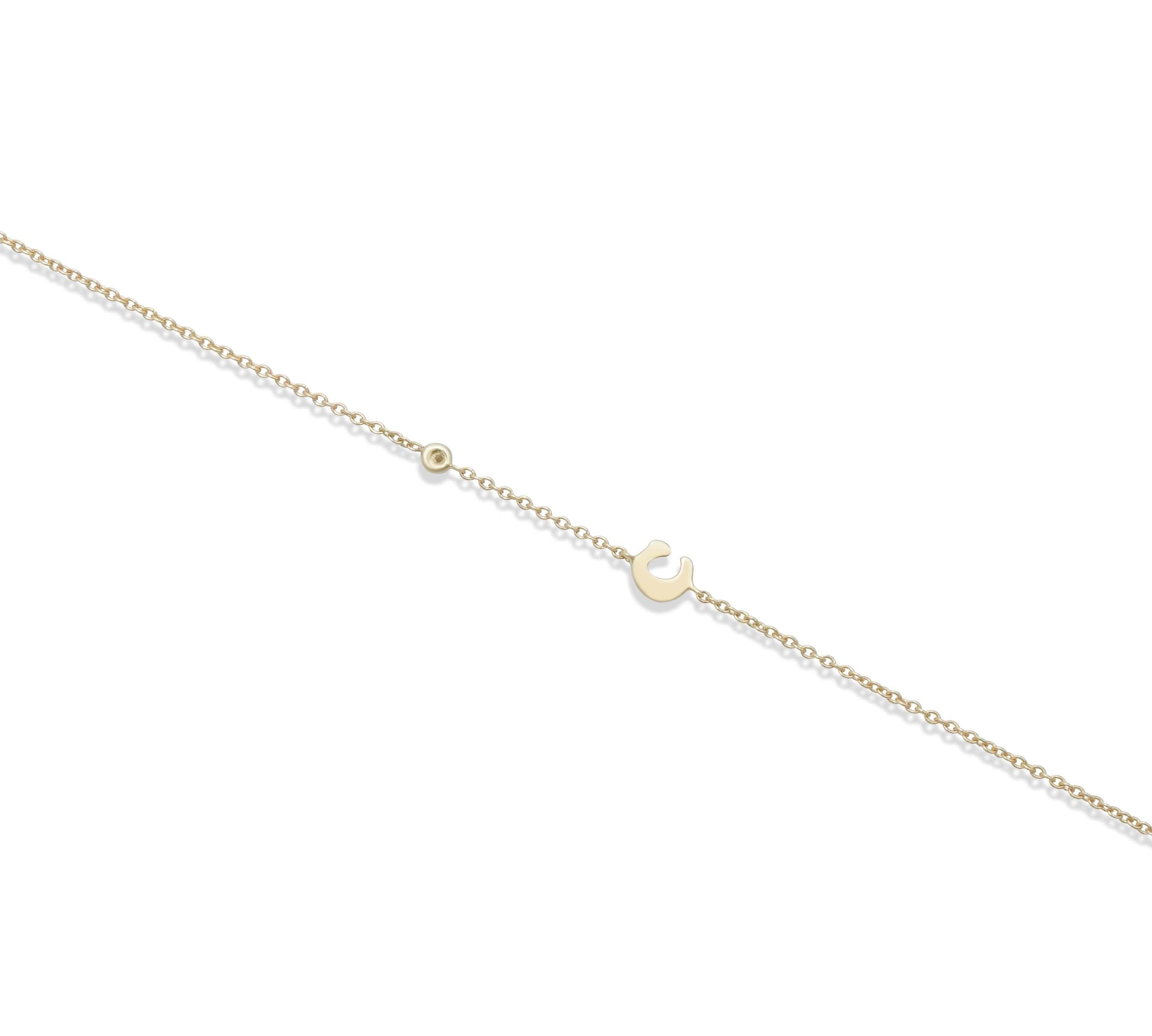 Gold Diamond Mini Initial Bracelet